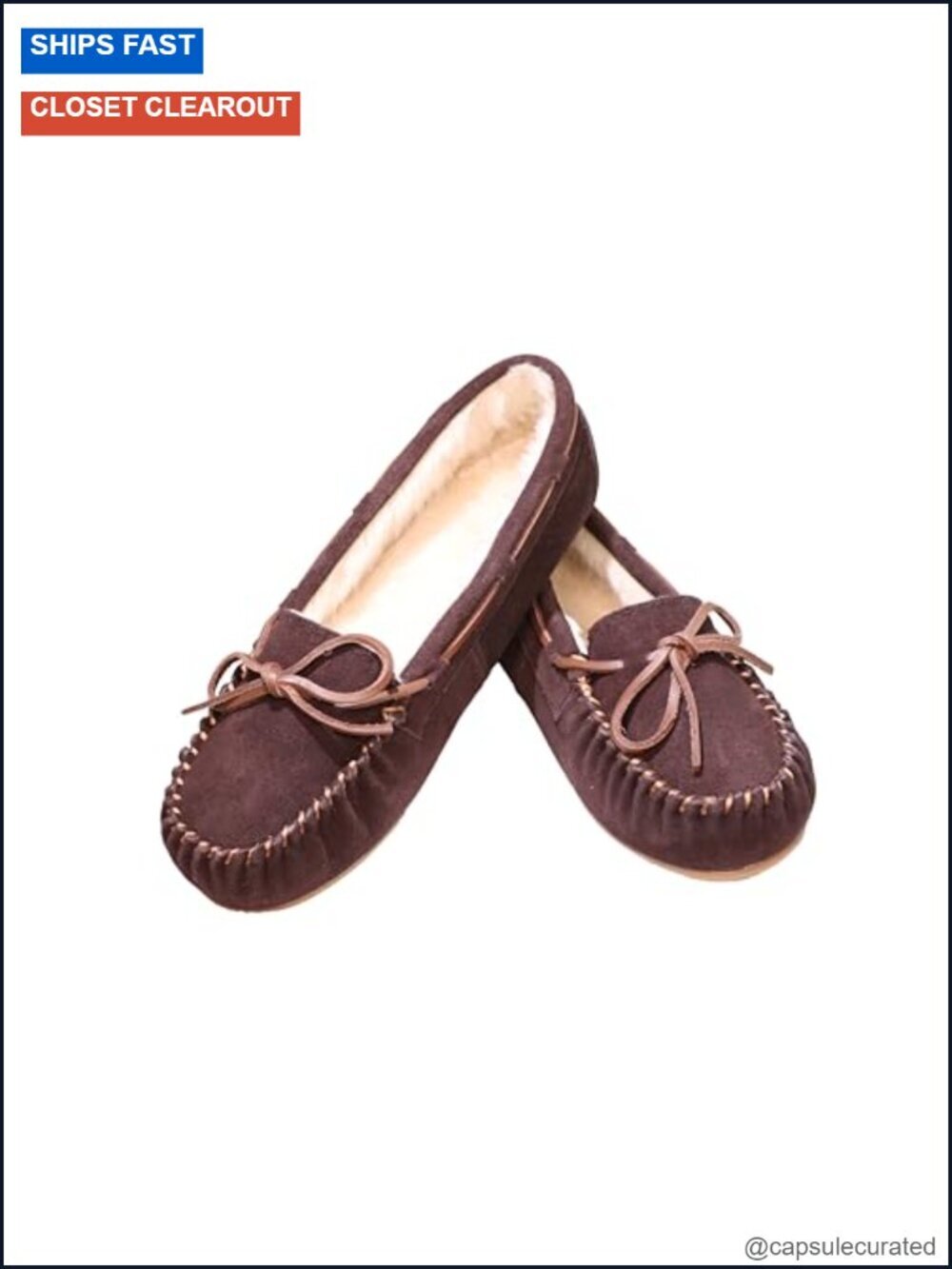 Genuine Leather Mocc with Faux Fur Lining, Memory Foam, Indoor/Outdoor